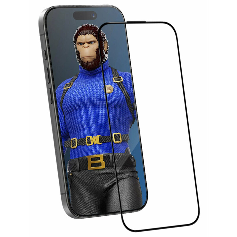 Folie iPhone 15 Pro Max cu aplicator Blueo Crystal Anti-Scratch Glass, negru