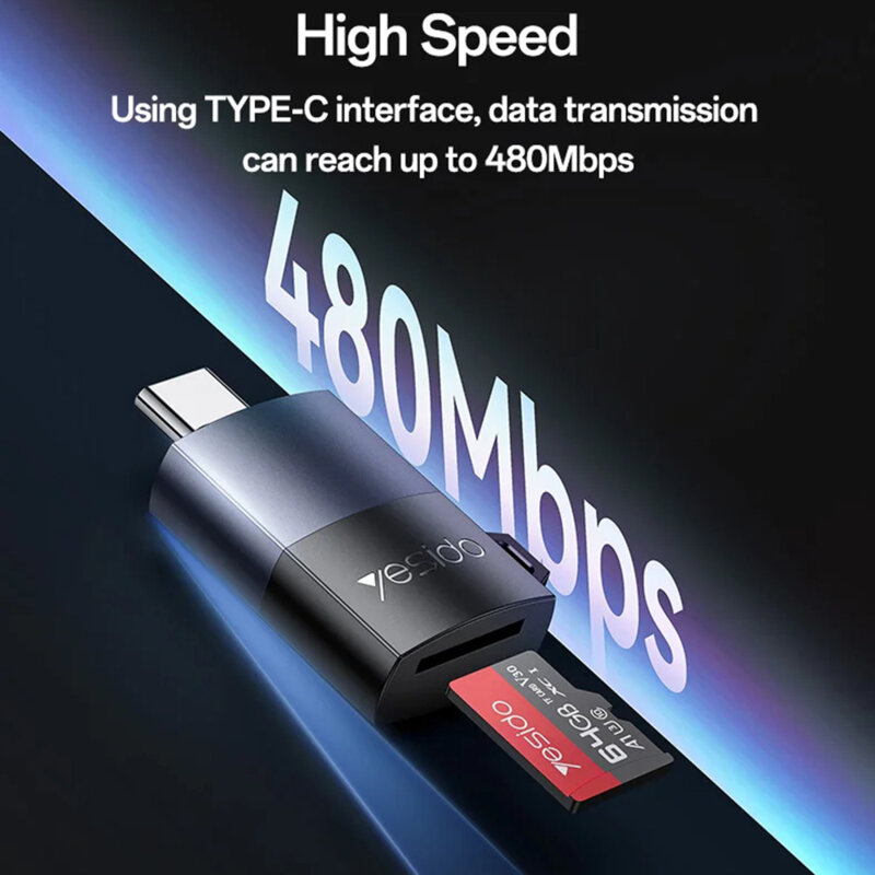 Cititor de carduri, adaptor Type-C la TF Yesido, negru, GS37