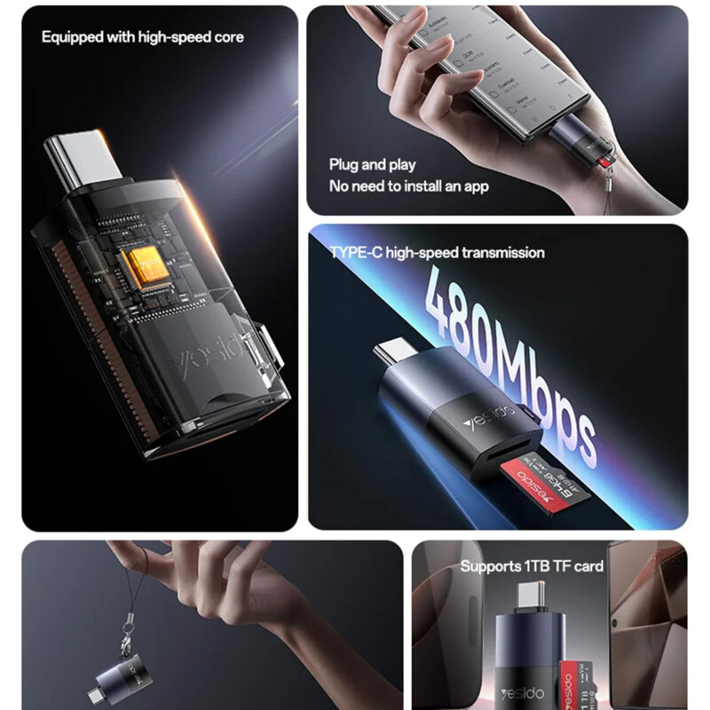 Cititor de carduri, adaptor Type-C la TF Yesido, negru, GS37