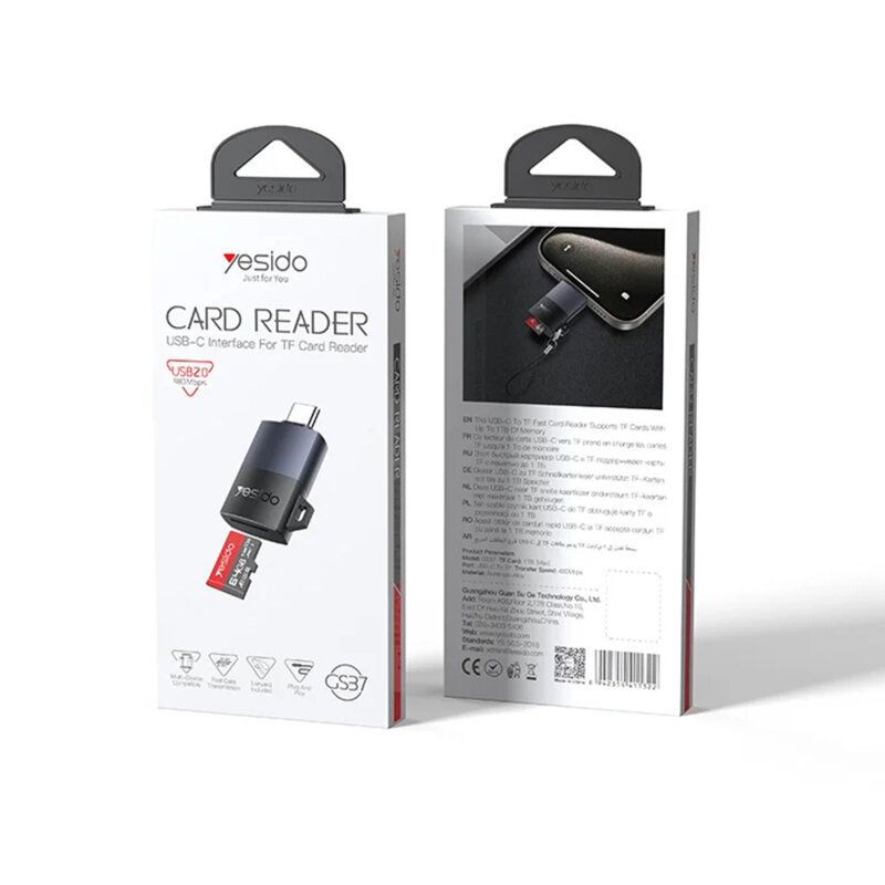 Cititor de carduri, adaptor Type-C la TF Yesido, negru, GS37