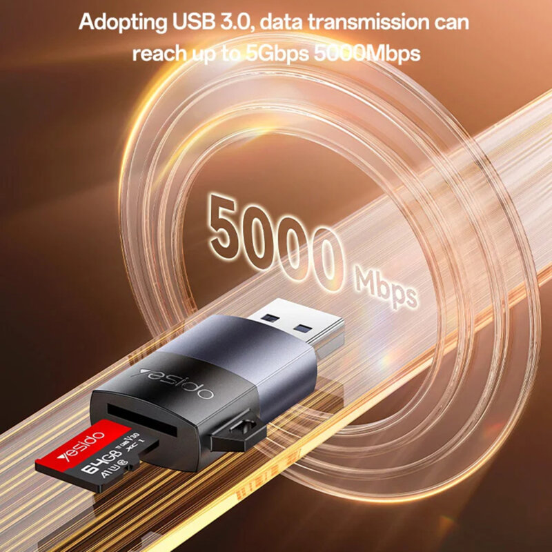 Cititor de carduri, adaptor USB la TF Yesido, negru, GS36