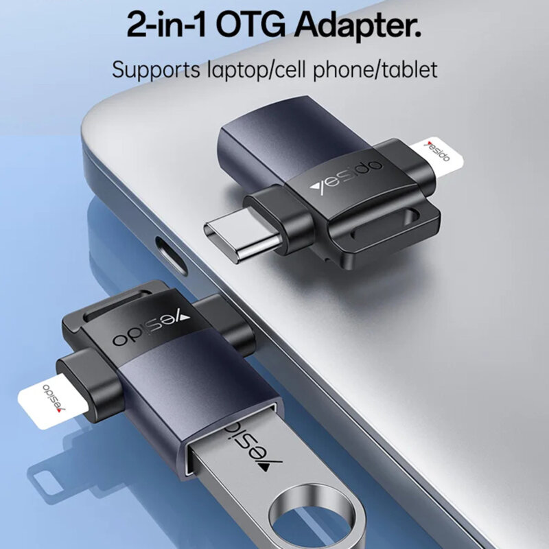 Adaptor OTG 2in1 USB la Lightning & Type-C Yesido GS35, gri