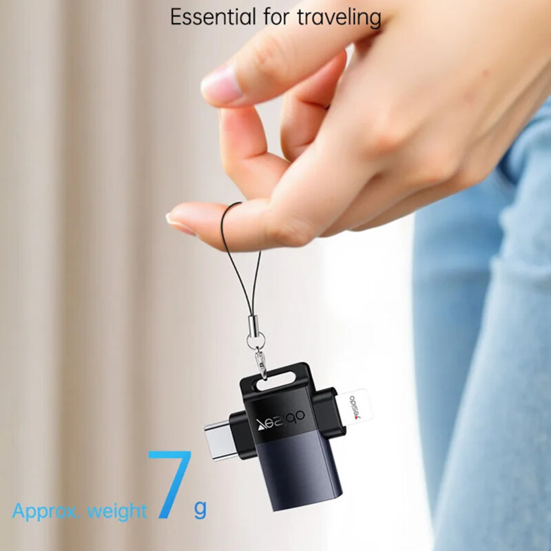 Adaptor OTG 2in1 USB la Lightning & Type-C Yesido GS35, gri