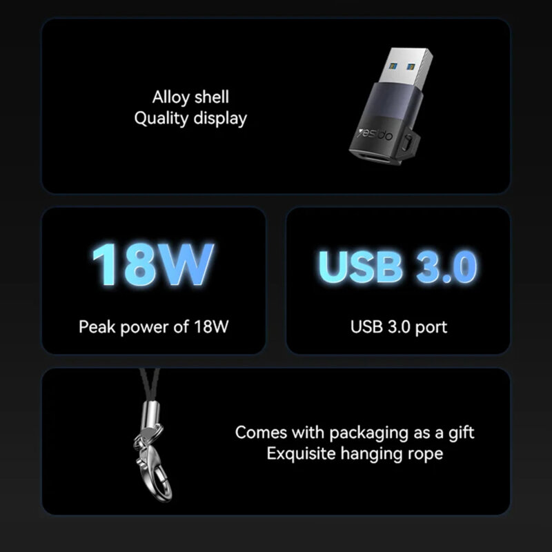 Adaptor OTG USB la Type-C, 18W Yesido GS34, gri