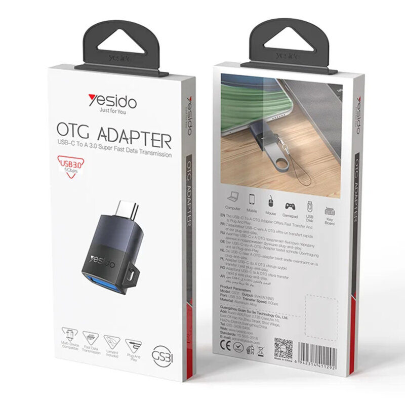 Adaptor OTG Type-C la USB, QC18W Yesido GS31, gri