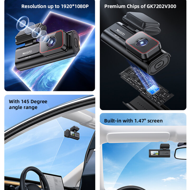 Camera auto Full HD 1080p, Wi-Fi, functie G-Sensor, Yesido KM21