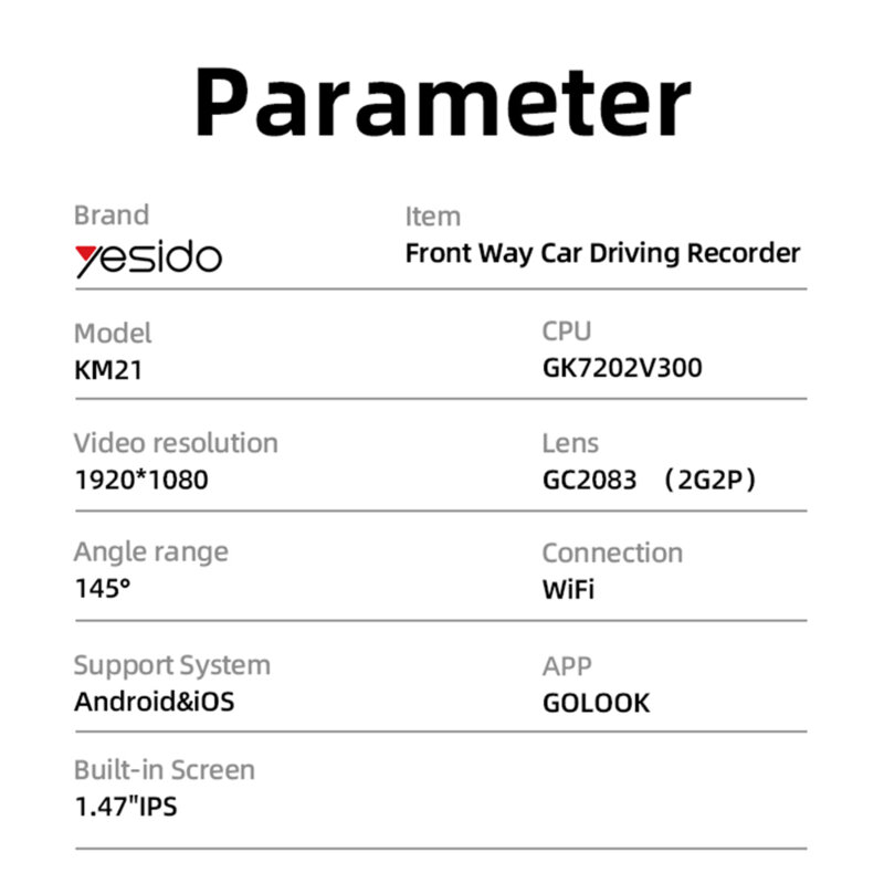 Camera auto Full HD 1080p, Wi-Fi, functie G-Sensor, Yesido KM21