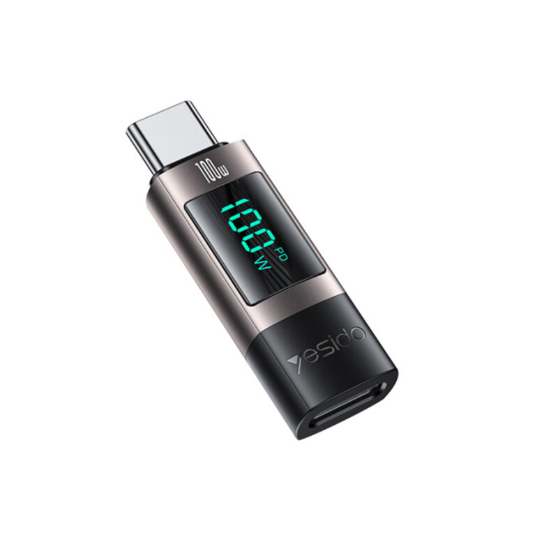 Adaptor Type-C cu afisaj digital, 100W Yesido GS24, gri