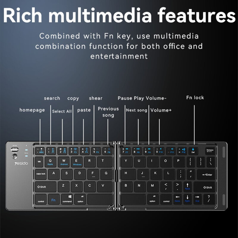 Tastatura pliabila Bluetooth 5.0, compacta Yesido KB27, negru