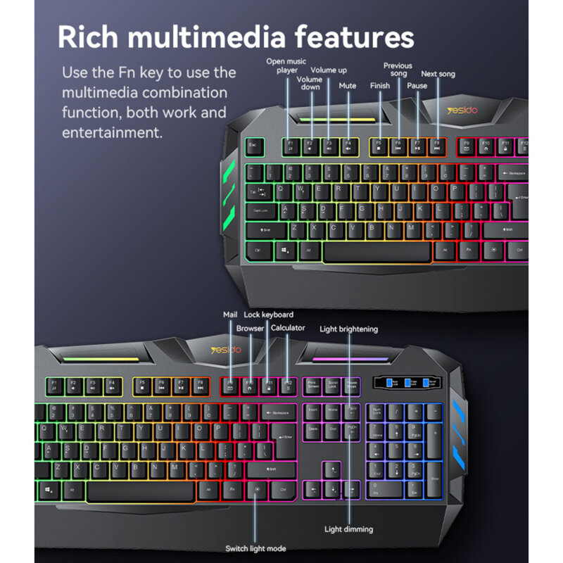 Tastatura gaming profesionala RGB, 104 taste Yesido KB21, negru
