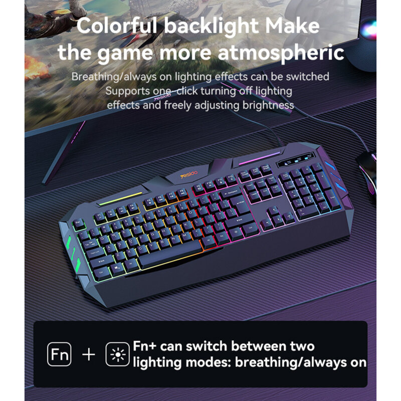 Tastatura gaming profesionala RGB, 104 taste Yesido KB21, negru