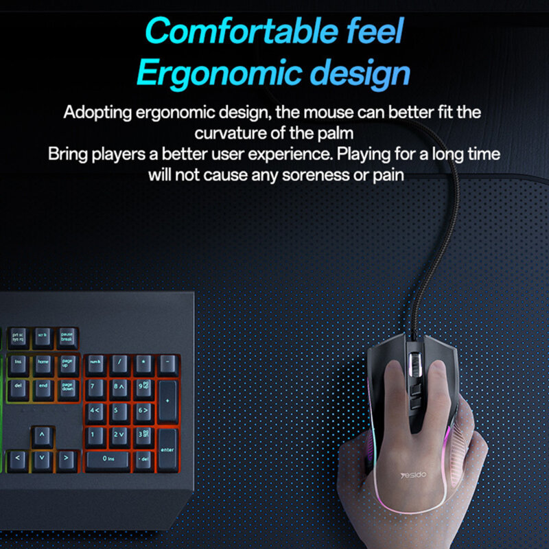 Mouse pentru gaming profesional, 7200DPI, RGB Yesido KB20, negru