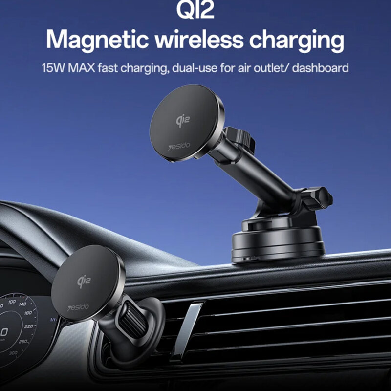 Suport auto cu incarcare wireless QI2.0 15W Yesido DS30, negru