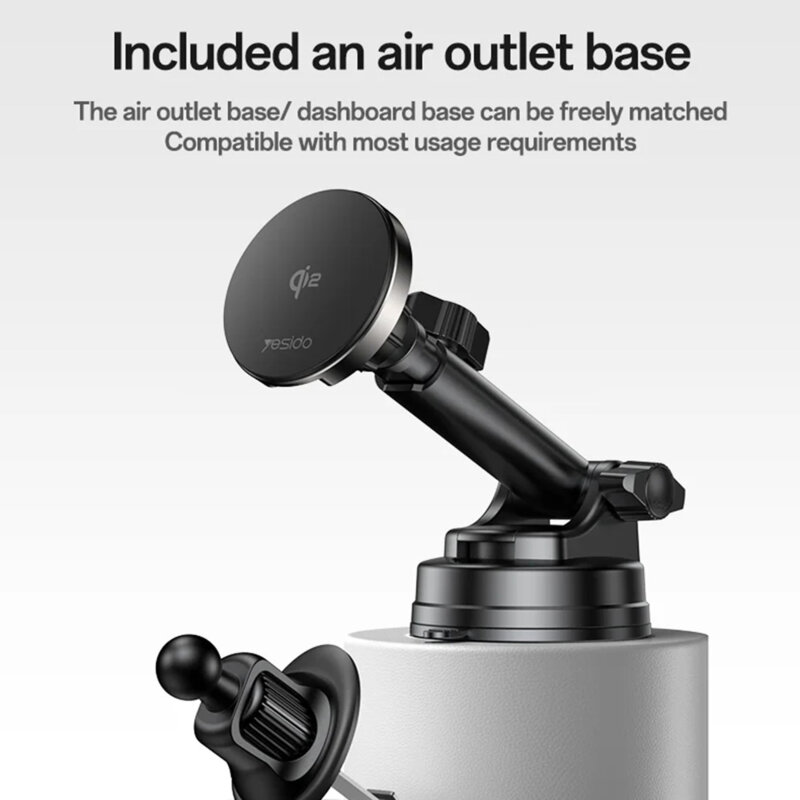 Suport auto cu incarcare wireless QI2.0 15W Yesido DS30, negru
