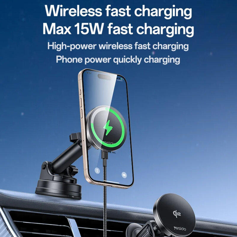 Suport auto cu incarcare wireless QI2.0 15W Yesido DS30, negru