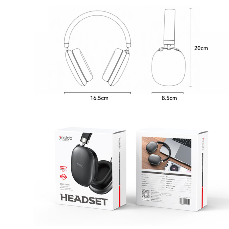 Casti Bluetooth over-ear BT5.2 Noise Reduction, Yesido EP05