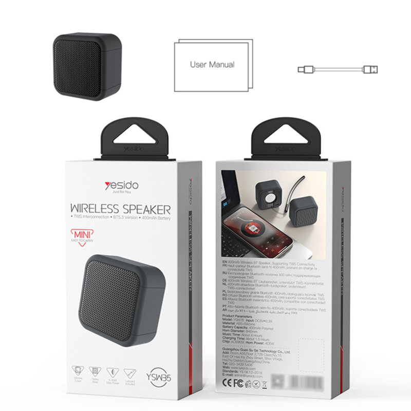 Boxa portabila Bluetooth 5.3 400mAh, Yesido YSW35, negru