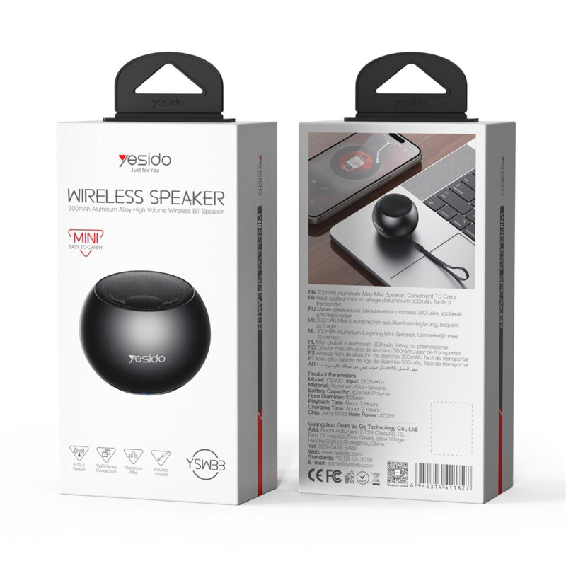 Boxa portabila Bluetooth 5.0, 3W, 300mAh Yesido YSW33, negru