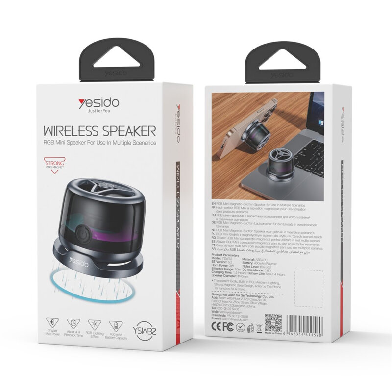 Boxa magnetica mini BT 5.3, 3W, LED ambient, Yesido YSW32