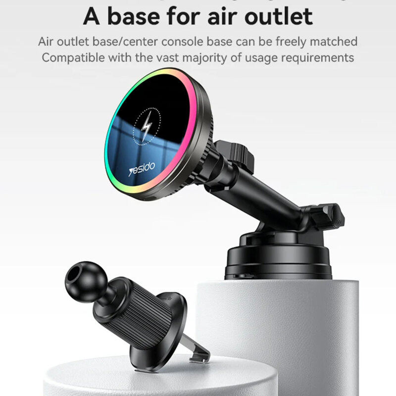 Suport auto magnetic 2in1, bord/grila, 15W Yesido C315, negru