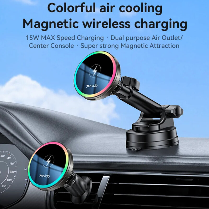 Suport auto magnetic 2in1, bord/grila, 15W Yesido C315, negru