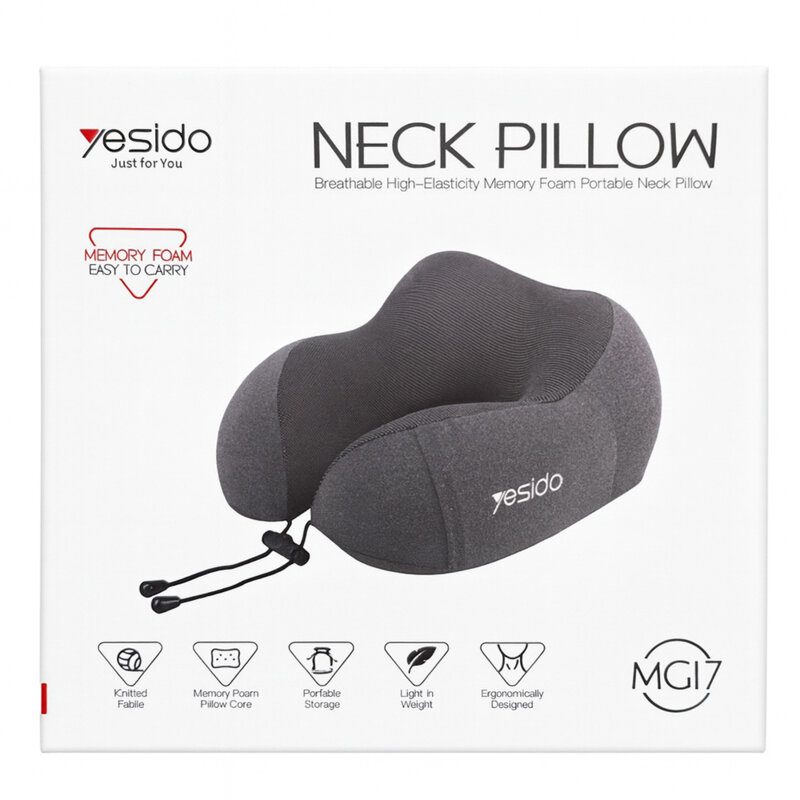 Perna pentru gat, spuma cu memorie, ergonomica, Yesido MG17, gri