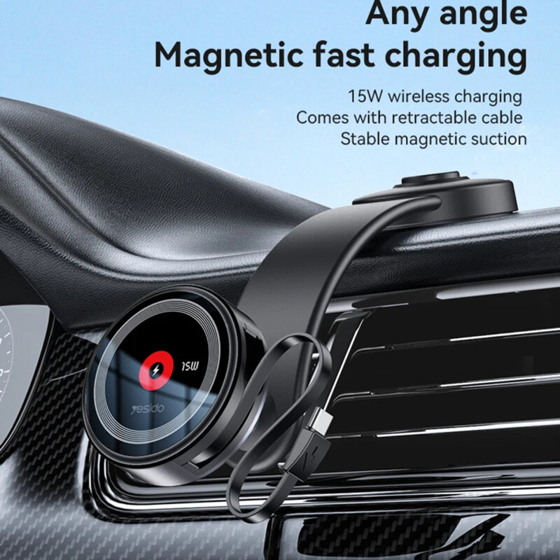 Suport auto magnetic, cablu tip C retractabil, 15W Yesido C314