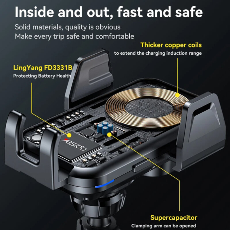 Suport auto cu incarcare wireless inteligenta, 15W Yesido C312