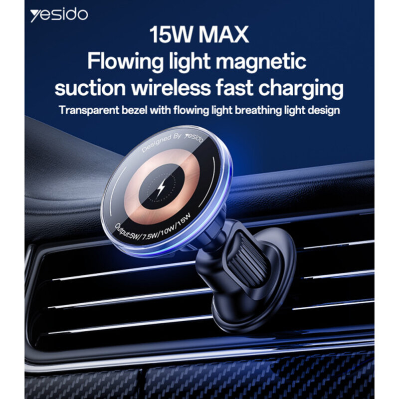Suport auto magnetic grila, cu lumini, 15W, Type-C Yesido C308