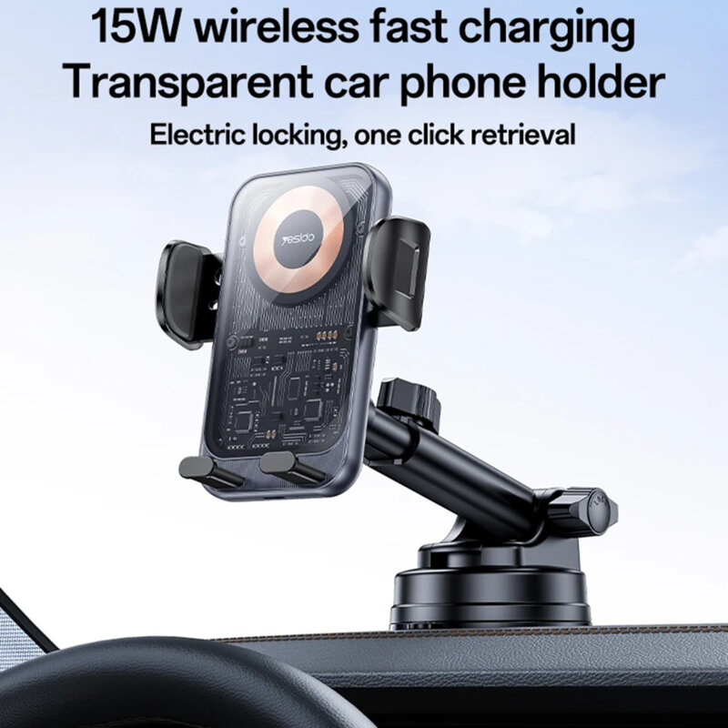 Suport auto bord, cu incarcare, clear design, 15W Yesido C307
