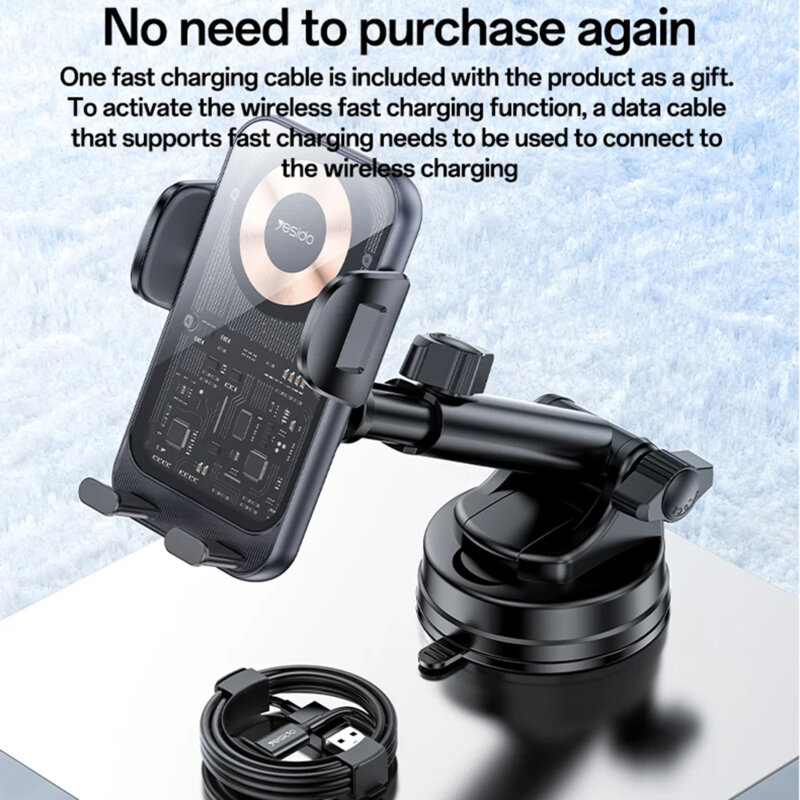 Suport auto bord, cu incarcare, clear design, 15W Yesido C307