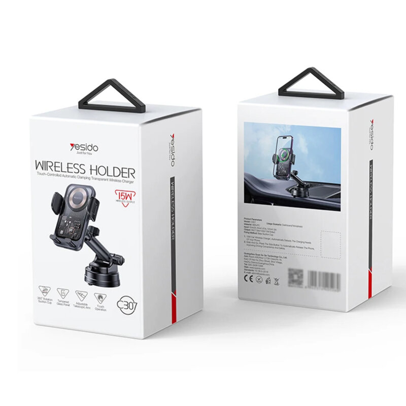Suport auto bord, cu incarcare, clear design, 15W Yesido C307