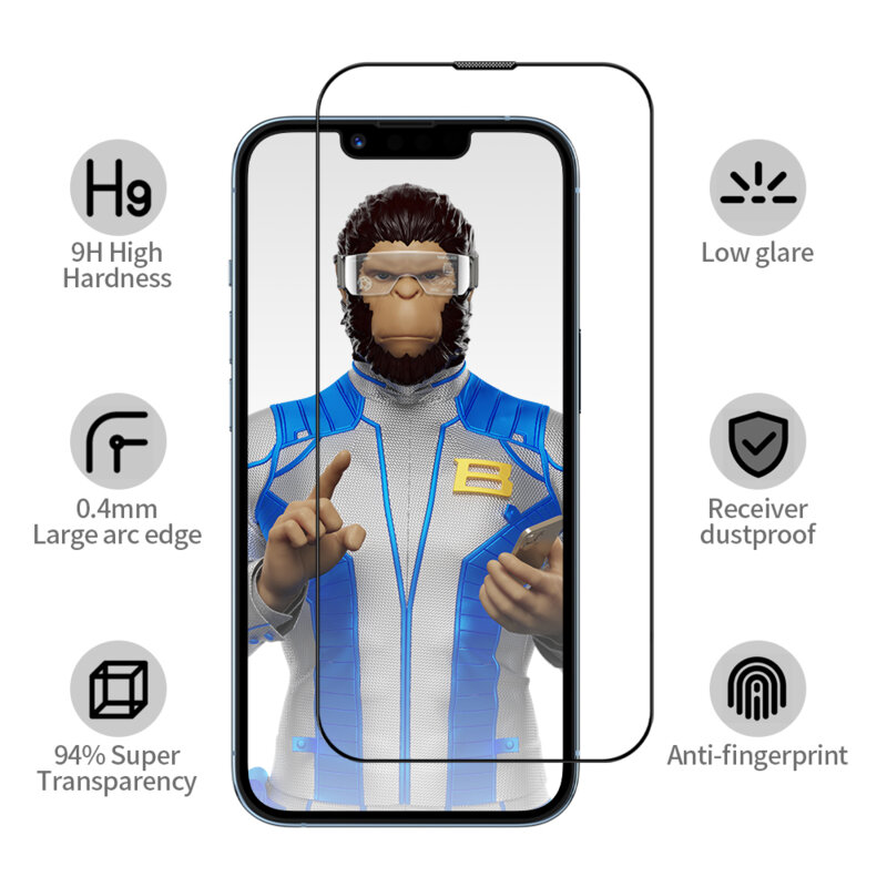 Folie iPhone 15 cu aplicator Blueo Anti-Reflective HD Glass, negru