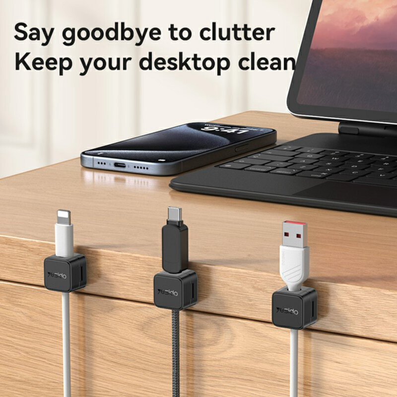[Pachet 4x] Mini organizator cabluri cu clips magnetice Yesido, negru, C216