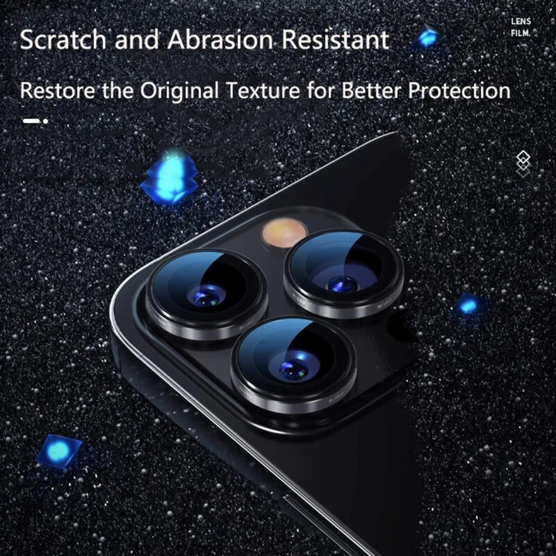 [Pachet 2x] Folie iPhone 15 Pro Blueo Original Metal Frame Lens Protector, negru