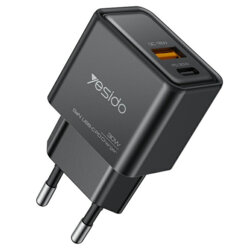 Incarcator priza Fast Charging Type-C + USB-A Yesido YC64, negru