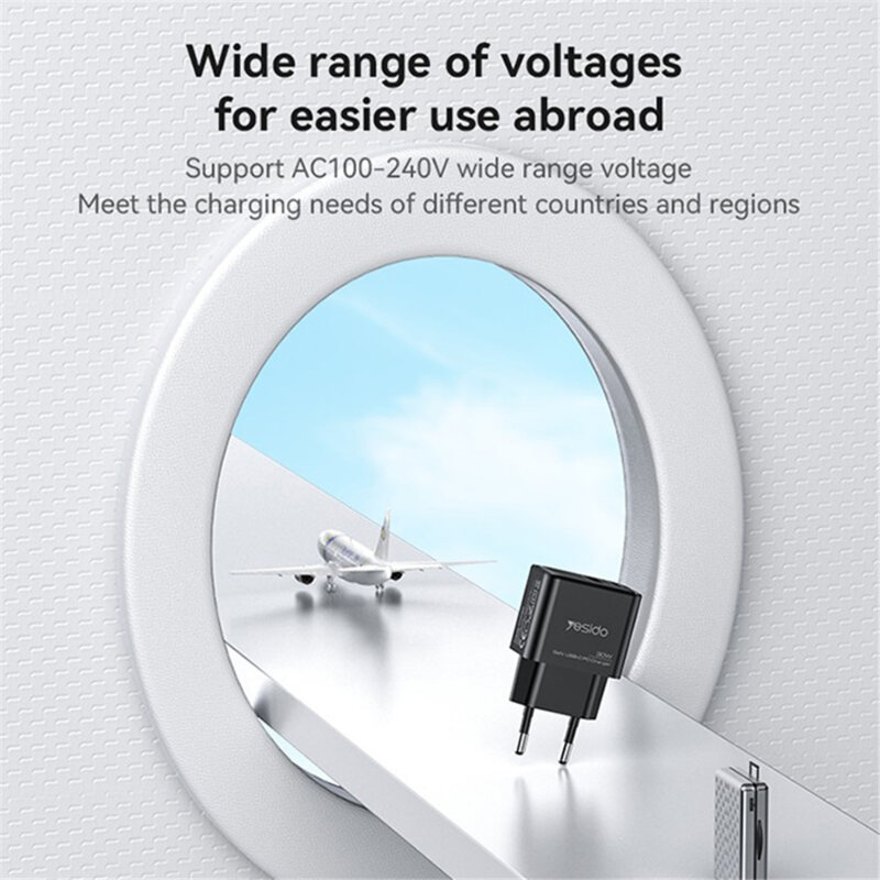 Incarcator priza Fast Charging Type-C + USB-A Yesido YC64, negru