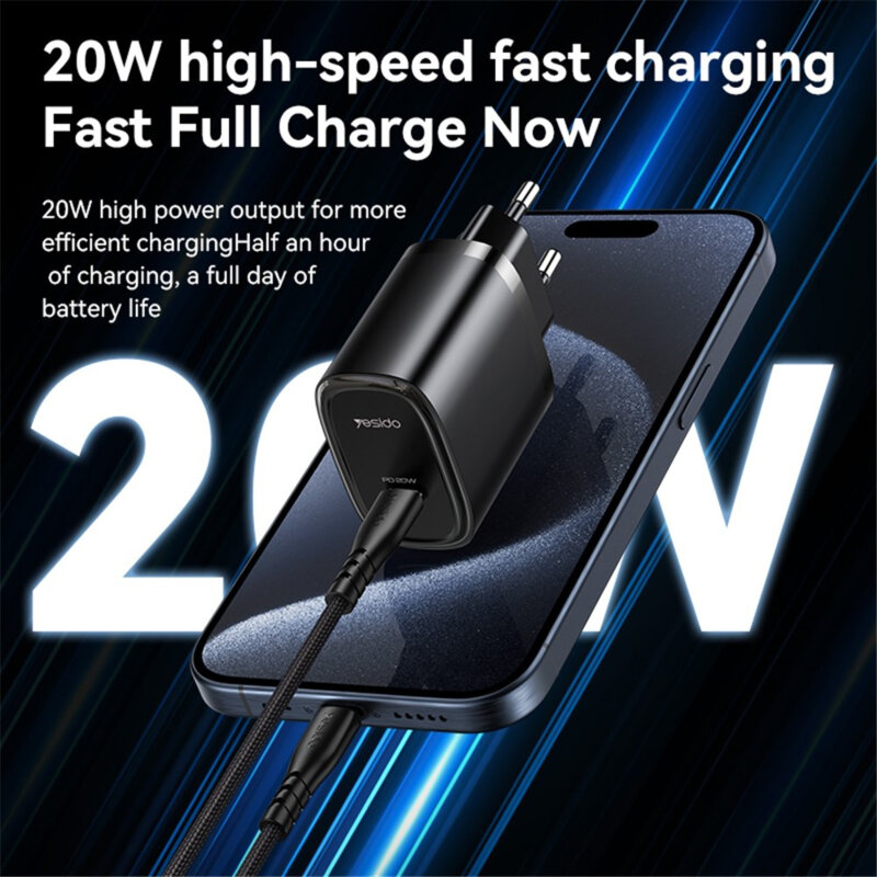 Incarcator priza USB-C compact PD20W Yesido YC57, alb