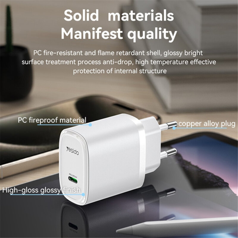 Incarcator priza USB-C compact PD20W Yesido YC57, alb