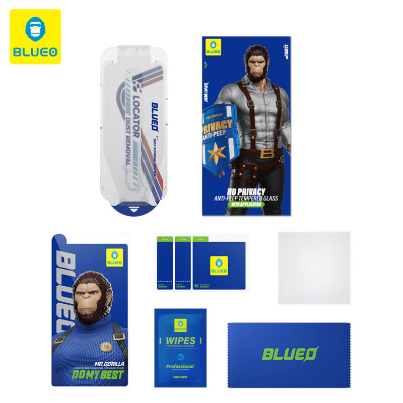 Folie iPhone 15 Pro Max cu aplicator Blueo Anti-Peep Privacy Glass, negru