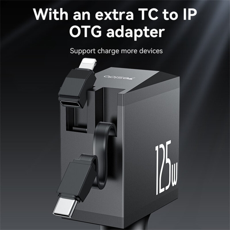 Incarcator auto cu cablu retractabil, 125W Yesido Y71, negru