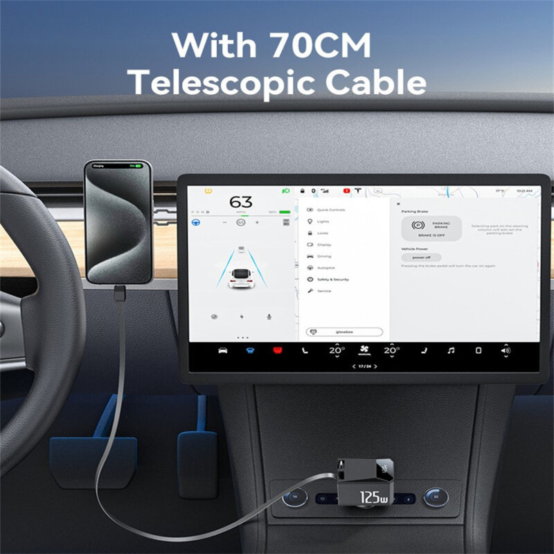 Incarcator auto cu cablu retractabil, 125W Yesido Y71, negru