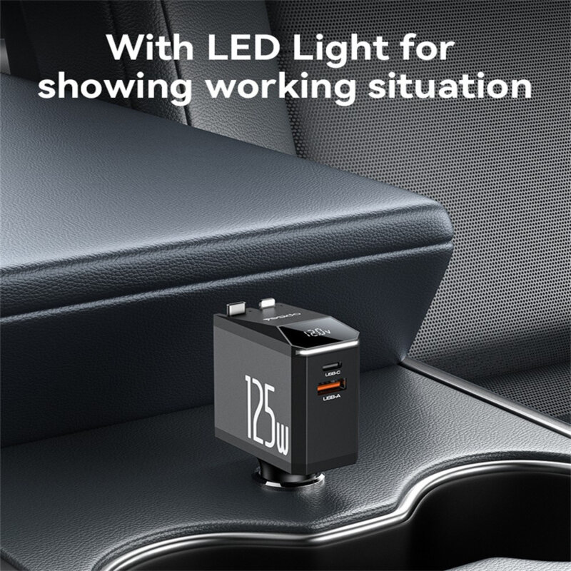 Incarcator auto cu cablu retractabil, 125W Yesido Y71, negru