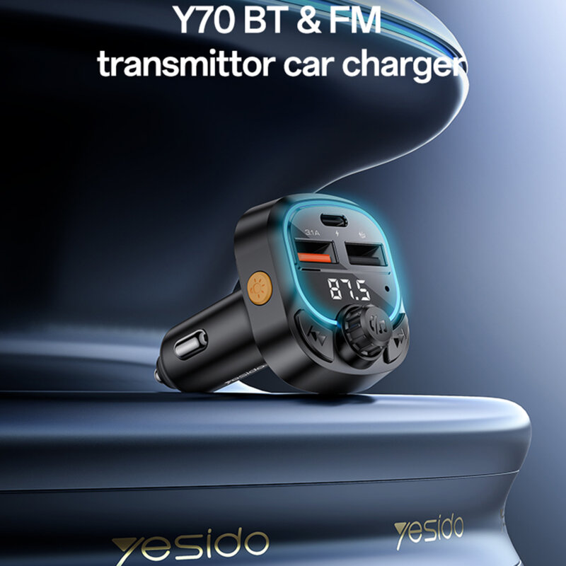 Incarcator auto BT5.3 cu modulator FM, 2x USB Yesido Y70, negru