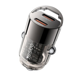 Mini incarcator auto PD30W, dual USB-C Yesido Y69, negru