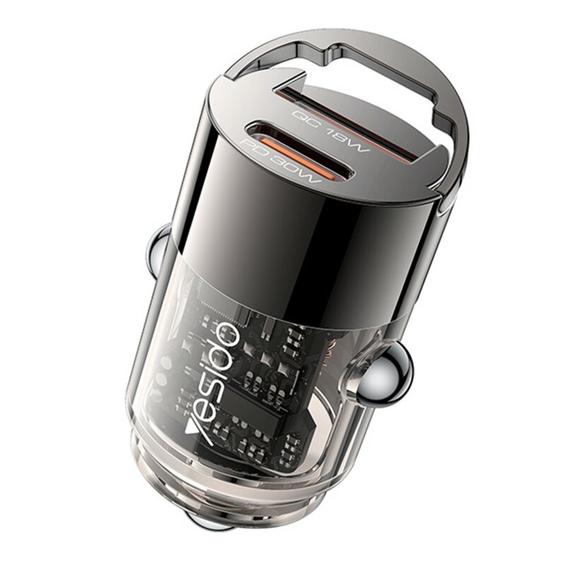 Mini incarcator auto PD30W, dual USB Yesido Y68, negru