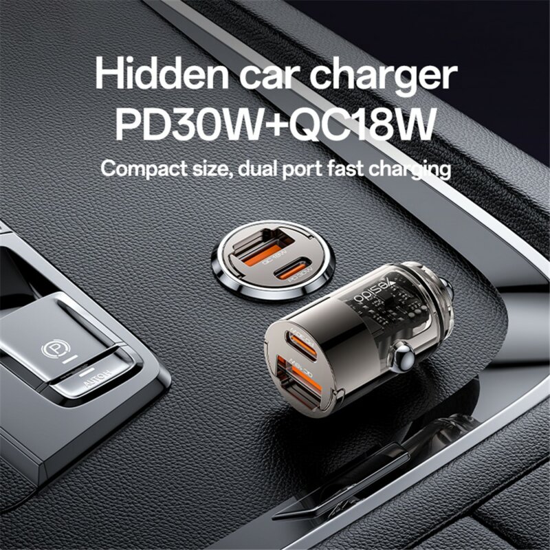 Mini incarcator auto PD30W, dual USB Yesido Y68, negru
