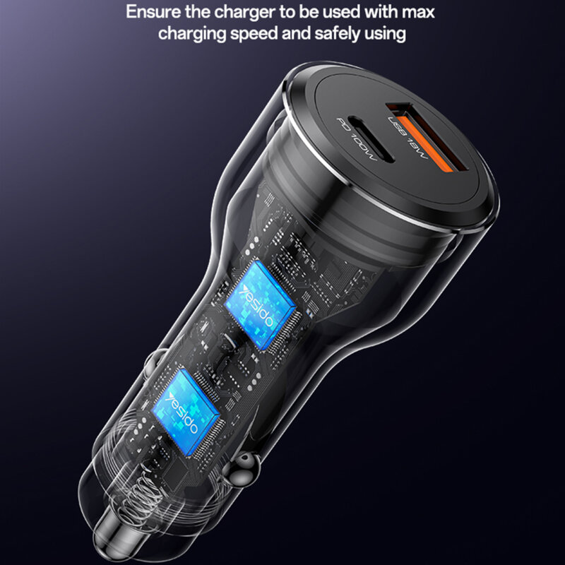 Incarcator auto Fast Charging, PD100W Yesido Y65, negru