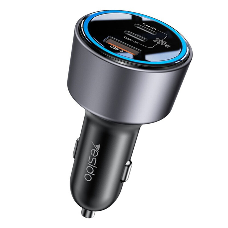Incarcator auto bricheta 2x tip c, USB-A, 200W, Yesido Y59