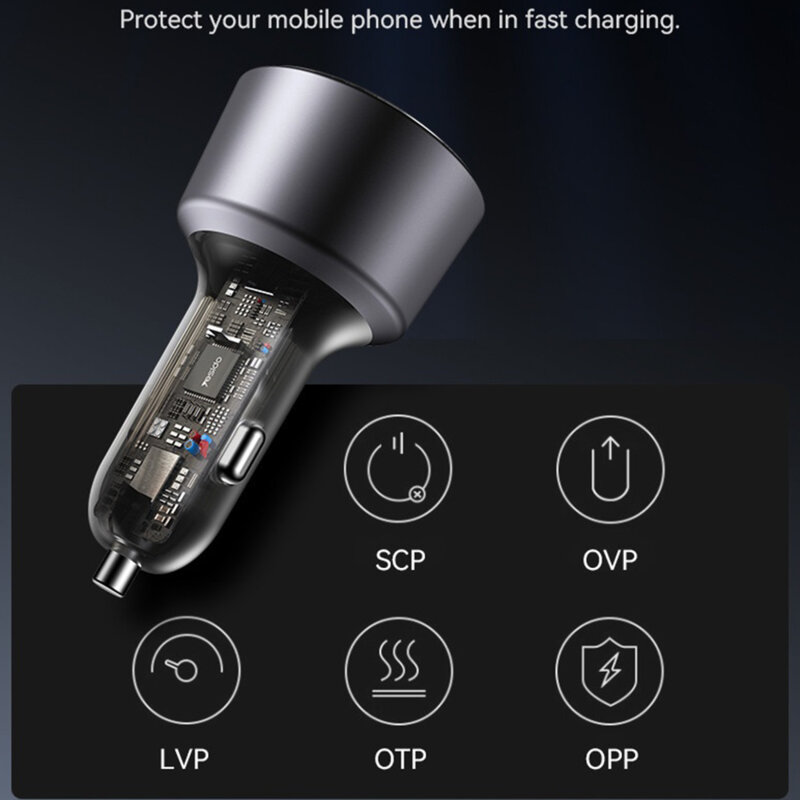 Incarcator auto bricheta 2x tip c, USB-A, 200W, Yesido Y59